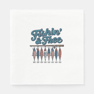 Serviette En Papier Leurre de pêche patriotique vintage Fishin' & Free