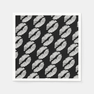 Serviette En Papier Lèvres d'Argent Embrasse la Beauté Fête d'Annivers
