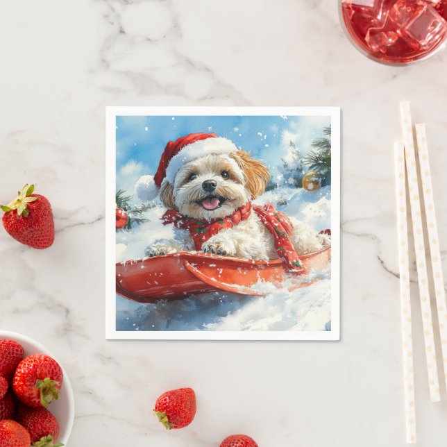 Serviette En Papier Lhassa Apso Dog in Sledge Let it Neige Noël (En situation)