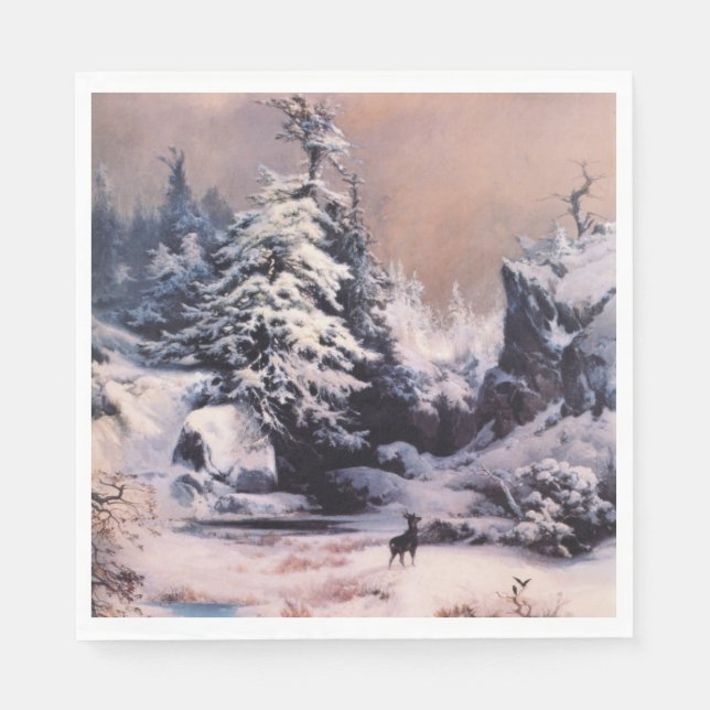 Serviette En Papier L'hiver dans les Rocheuses (par Thomas Moran) (Devant)