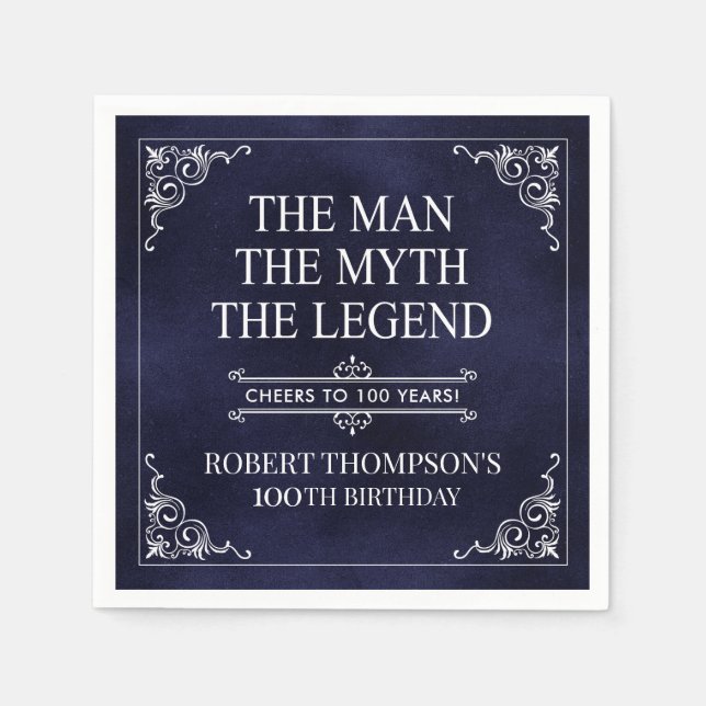 Serviette En Papier L'homme Le mythe La légende 100e anniversaire Bleu (Devant)
