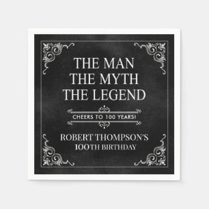 Serviette En Papier L'homme Le mythe La légende 100e anniversaire Noir