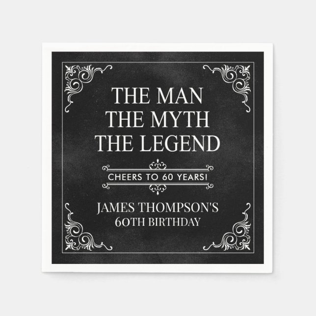 Serviette En Papier L'homme Le mythe La légende 60e anniversaire Noir (Devant)