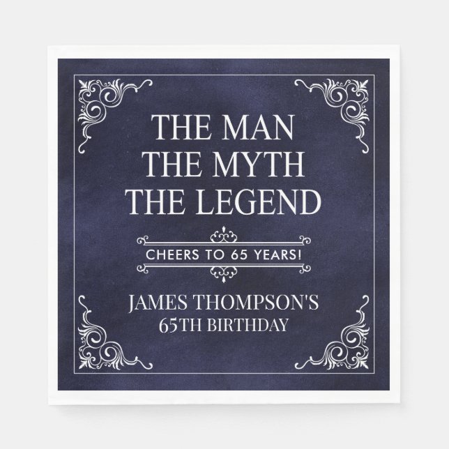 Serviette En Papier L'Homme Le Mythe La Légende 65e anniversaire Bleu (Devant)