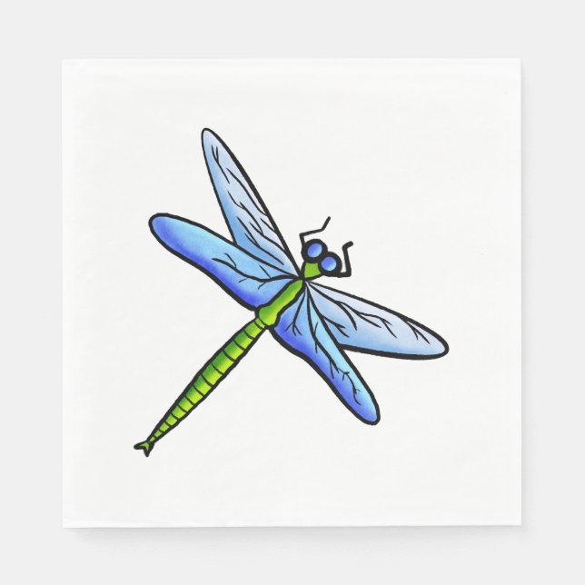Serviette En Papier libellule colorée sur une branche (Devant)