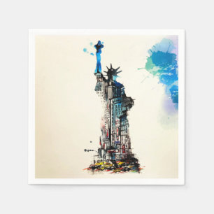 Serviette En Papier Liberty New York City Travel Love Aquarelle