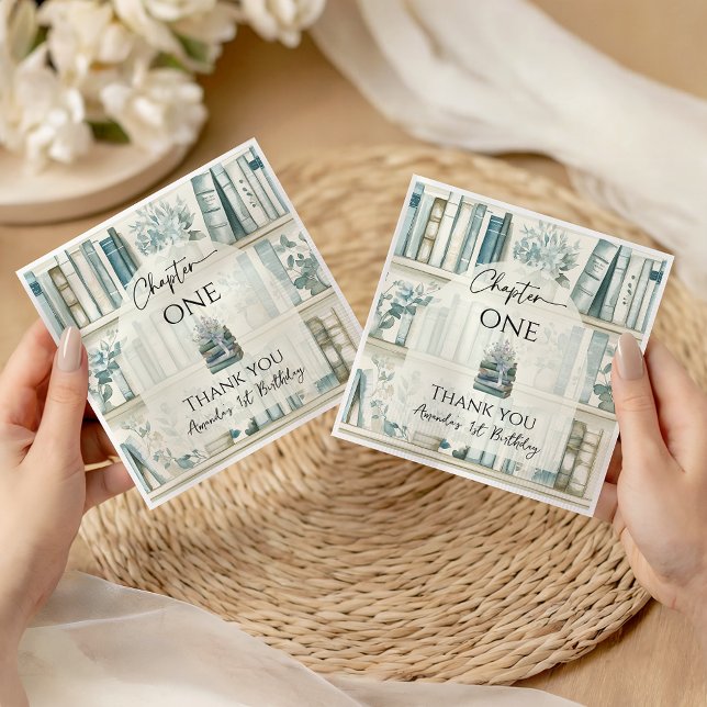 Serviette En Papier Library Chapter ONE Blue Boy Book 1st Birthday (Créateur téléchargé)