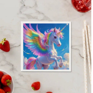 Serviette En Papier Licorne arc-en-ciel ailée dansante 