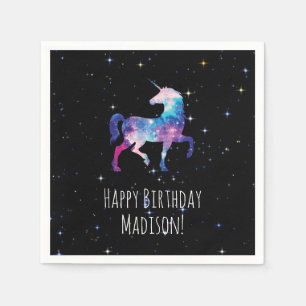 Serviette En Papier Licorne de galaxie de joyeux anniversaire