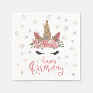 Serviette En Papier Licorne d'hiver rose Joyeux Anniversaire