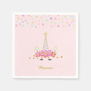 Serviette En Papier Licorne, Fleurs, Étoiles et Confettis Dorés Annive