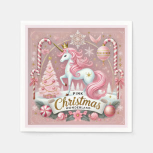 Serviette En Papier Licorne Magique de Noël Rose Merveilleux Monde