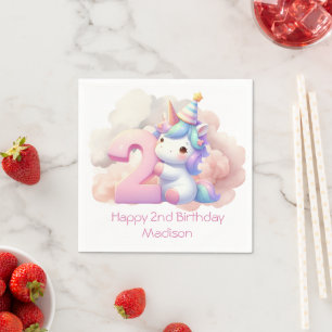 Serviette En Papier Licorne Personnalisée 2ème Anniversaire Filles 