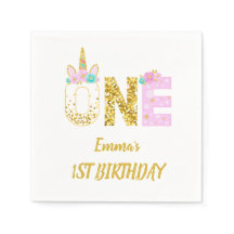 Licorne Rose Pailletée Or 1er Anniversaire