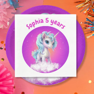 Serviette En Papier Licorne sur un nuage avec un ciel rose vibrant