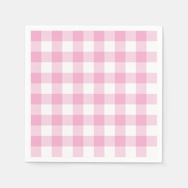 Serviette En Papier Light Pink and White Buffalo Plaid Gingham (Devant)