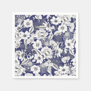 Serviette En Papier Ligne blanche noire délicate tirant des fougères d