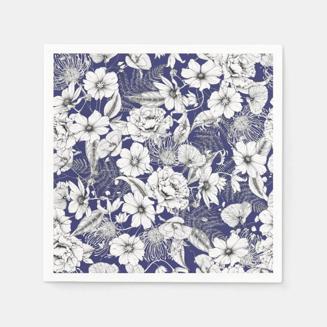 Serviette En Papier Ligne blanche noire délicate tirant des fougères d (Devant)