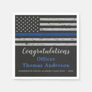 Serviette En Papier Ligne Bleue Mince Drapeau Police Officier Graduati