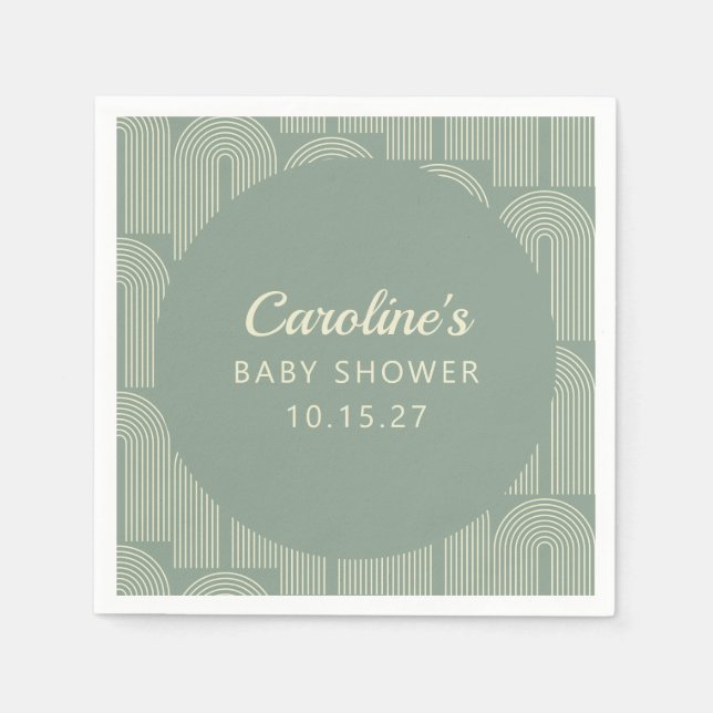 Serviette En Papier Ligne d'arc moderne Art Sage Baby shower vert pers (Devant)