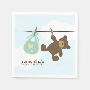 Serviette En Papier Ligne de linge de bébé vert et ours en peluche