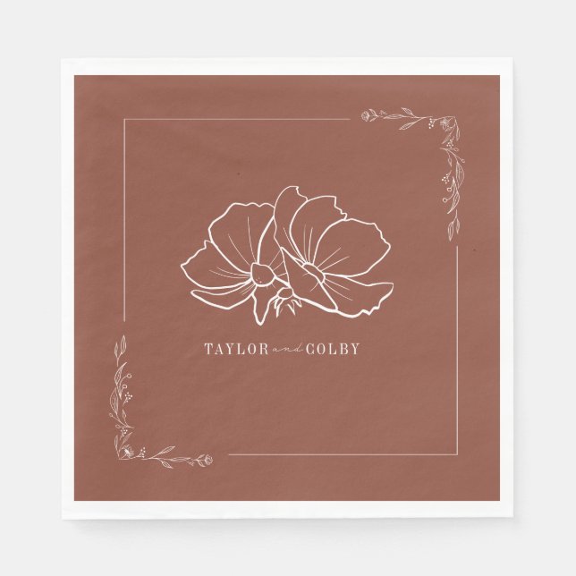 Serviette En Papier Ligne Floral Terracotta Terre Tone Weding (Devant)