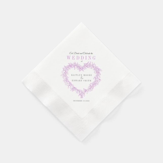 Serviette En Papier Ligne Mistletoe art violet blanc mariage personnal (Coin)