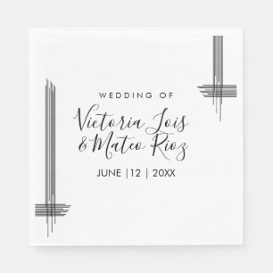 Serviette En Papier Lignes Abstraites Noir Blanc Mariage moderne