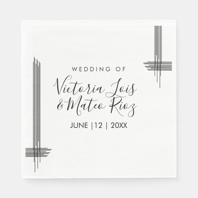 Serviette En Papier Lignes Abstraites Noir Blanc Mariage moderne (Devant)