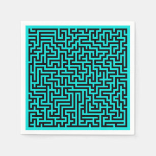 Serviette En Papier Lignes de labyrinthe noir turquoise