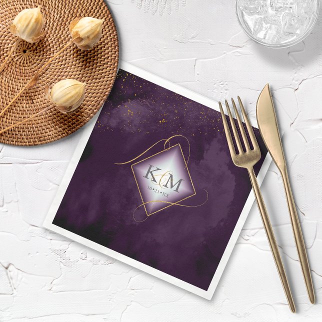 Serviette En Papier Lignes fines Gold Abstrait Mariage V2 Plum ID867 (Créateur téléchargé)