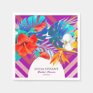Serviette En Papier Lignes Rétro Floral Été Tropical Mariage