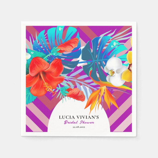 Serviette En Papier Lignes Rétro Floral Été Tropical Mariage (Devant)