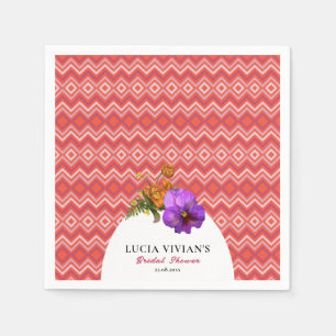 Serviette En Papier Lignes Rétro Floral Fuchsia Magenta Mariage