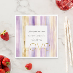 Serviette En Papier Lila violet or rayé amour mariage