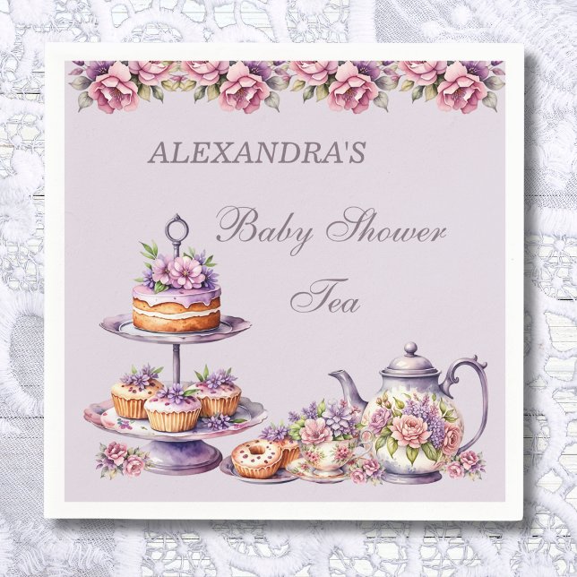 Serviette En Papier Lilac Blush Rose Floral Tea Party Baby shower (Créateur téléchargé)
