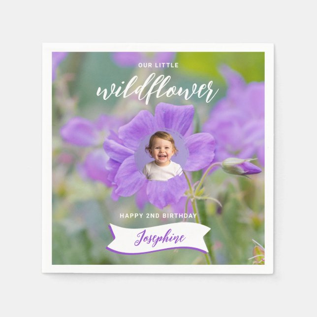 Serviette En Papier Lilac Fleur sauvage Custom Photo bébé Joyeux anniv (Devant)
