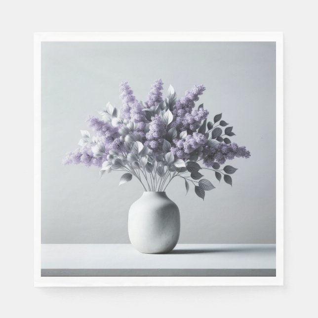 Serviette En Papier Lilacs et bouquet de feuilles d'argent (Devant)