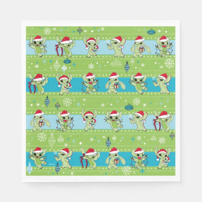 Serviette En Papier Lilo et Stitch | Stitch Green Holiday Motif (Devant)