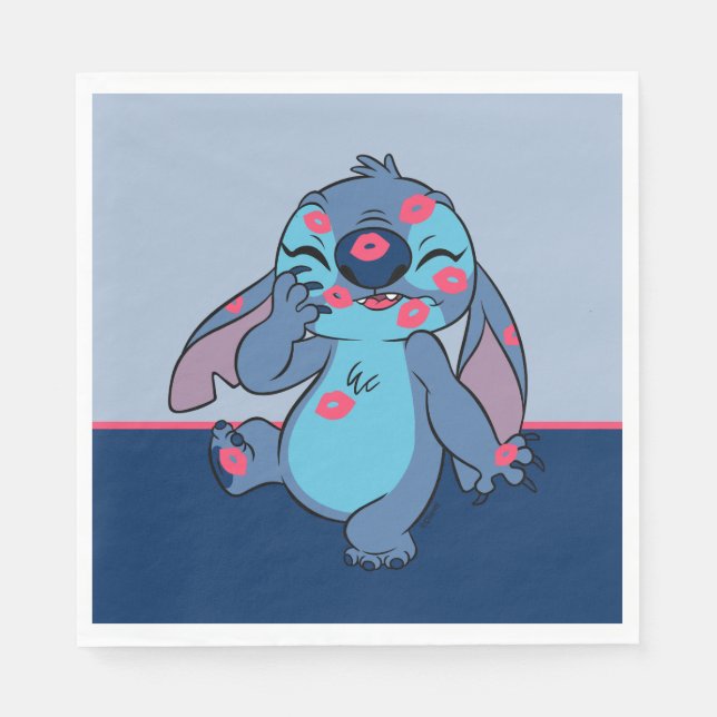 Serviette En Papier Lilo & Stitch | Stitch Couvert dans les baisers (Devant)
