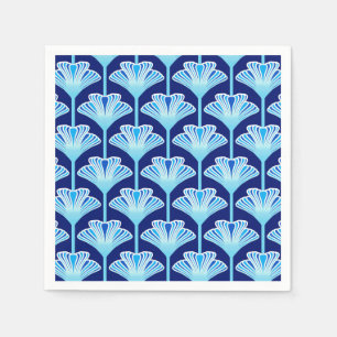 Serviette En Papier Lily Art Déco, bleu de cobalt, aqua et blanc