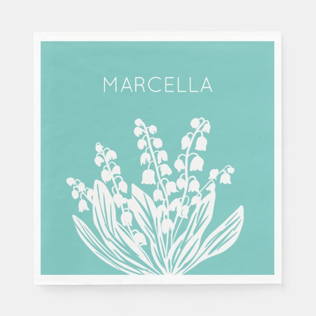 Serviette En Papier Lily de la vallée Bouquet floral Nom personnalisé (Devant)
