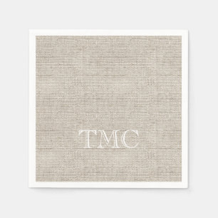 Serviette En Papier Lin neutre classique monogramme blanc Initiales