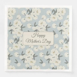 Serviette En Papier Line Drawn Peony in Cream on Light Blue-Napkin