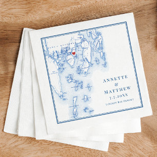 Serviette En Papier Linekin Bay Resort Maine Map Élégant Mariage de la