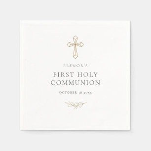 Serviette En Papier Lingettes de première communion croix dorée élégan