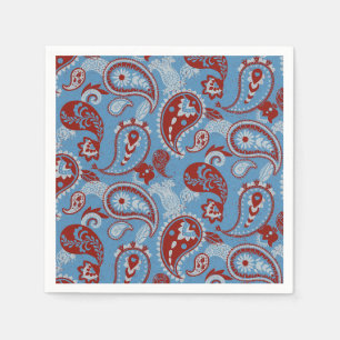 Serviette En Papier Linocut traditionnel Paisley Rouge Bleu Blanc