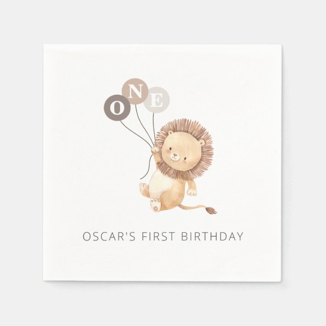 Serviette En Papier Lion avec 3 ballons Brown (Devant)