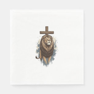 Serviette En Papier Lion chrétien et croix vintage