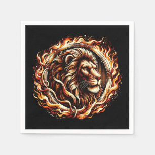 Serviette En Papier Lion flamboyant en anneau d'astrologie des flammes